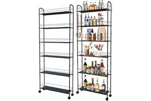 Seadasyoon 6 Tier 6in Slim Rolling Storage Cart, Mobile Shelving Unit with Wheels, Metal Wire Storage Shelving Rack with Baskets for Kitchen Bathroom Office Laundry Narrow Piaces