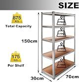 Feidak 150x70x30cm 5-Tier Garage Shelving Unit Heavy Duty Steel MDF Boltless view 2