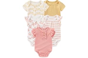 falianni Four Seasons Baby Boy Girl Bodysuits 5-Pack Cotton Comfort Short Sleeve Baby Clothes Soft Infant Outfits