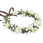 KorViSHOW White Flower Crown Headband, Artificial Fairy Floral Headpiece, Forest Elf Flower Hairband for Women Girls Maternity Birthday Bridal Wedding Renaissance Festival Party Hair Accessories