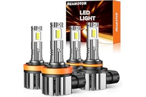 BEAMOTOR H11 9005 LED Bulbs, H8 H9 HB3 Fog Light, 600% Super Bright, 1:1 Halogen Size, plug and play, Quick Installtion 6000K White, H11/H8/H9 9005/HB3 bulbs, Pack of 4