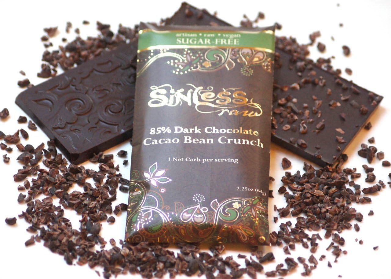 Sinless Raw, Bar Dark Chocolate Crunchy Nibs 75%, 2.25 Ounce