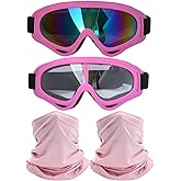 immoono 2Pcs Motorcycle Goggles with 2Pcs Neck Gaiters, Dirt Bike ATV Motocross Riding Racing Ski Goggle Safety Glasses