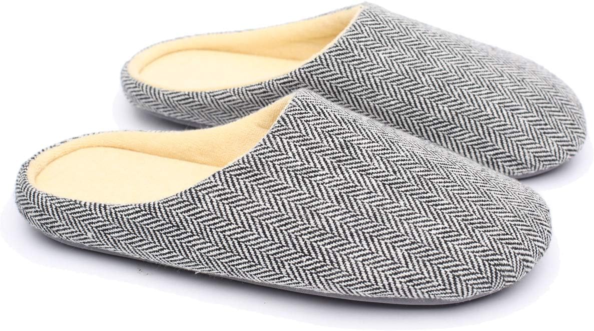 Mens & Womens Cotton Fabric Terry Lining Memory Foam Slip On House Slippers