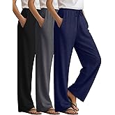 Sweetyweee 3 Pack Women's Lounge Pants Cozy Wide Leg Yoga Pants Casual Drawstring Loose Baggy Sweatpants with Pockets