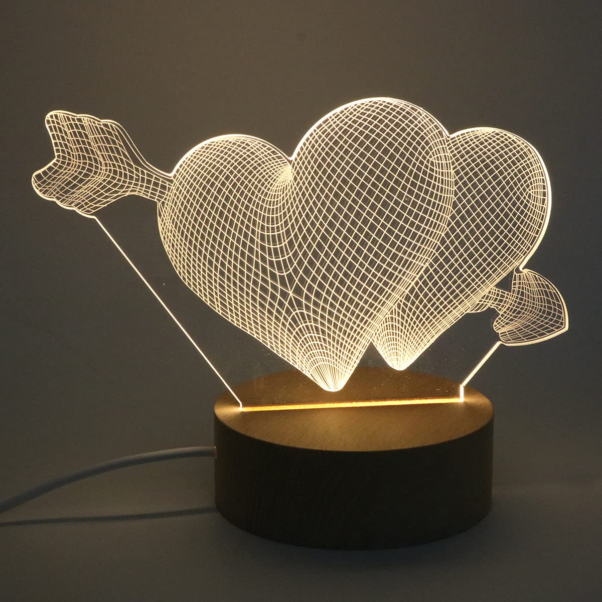 Tiardey Warm Yellow LED Table Desk Lamp Night Light Acrylic Flat With Wood Base For Home Decoration Brithday Gift - An Arrow Goes Through The Heart
