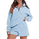 FKEEP Womens Sweatsuits 2 Piece Outfits Half Zip Sweatshirt Sweat Shorts with Pockets Lounge Sets
