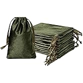 QIANF 12pcs Moss Green Velvet Drawstring Bags 4x6 inches Glossy Small Velvet Cloth Gift Bags Jewelry Pouches for Jewelry Storage Wedding Party Favor Christmas