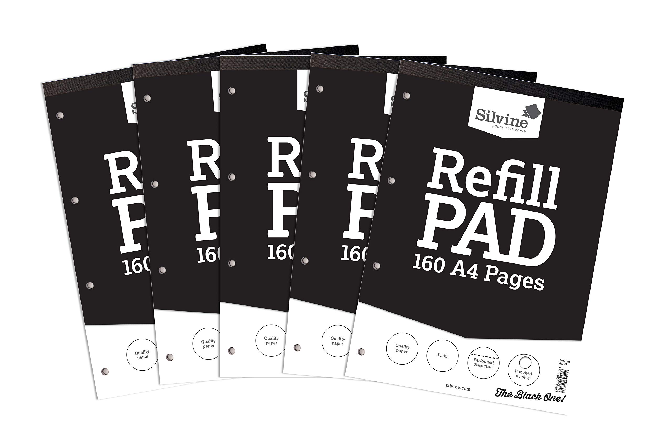 Silvine A4 Refill Pad - Plain White (160 Pages) Pack of 5