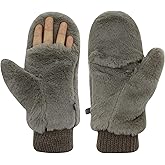 RARITYUS Women Girls Gloves Warm Soft Cute Cat Plush Convertible Flip Top Winter Fingerless Thick Mittens for Teen