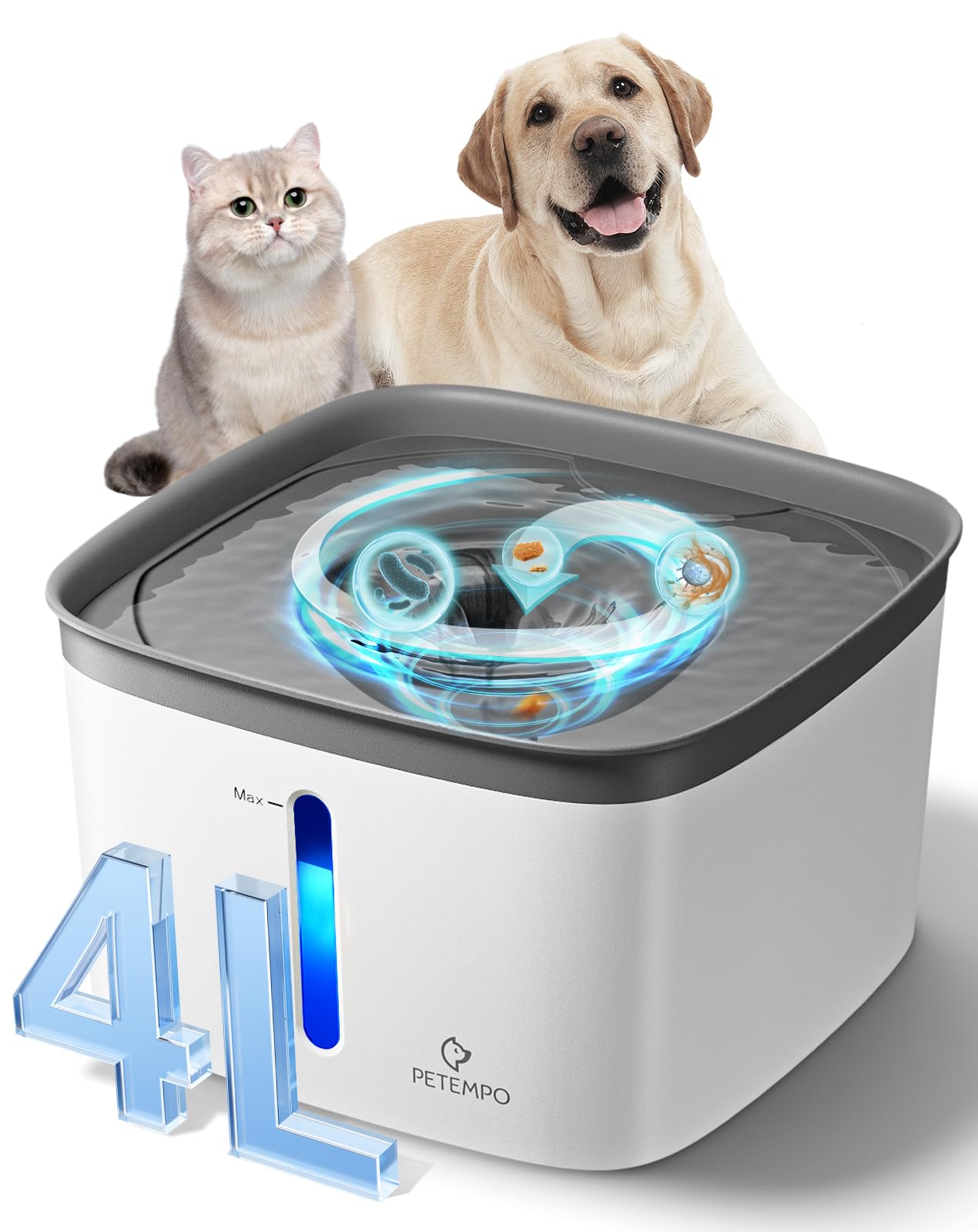 Photo 1 of Cat Water Fountain, 135oz/4L Ultra Quiet Dog Water Fountain, Instant Clean Vortex Design, Pet Water Fountain for Cats Dogs Multiple Pets, Automatic Dog Water Dispenser with LED Light