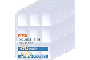 ABLY 540 Pockets Double-Sided Trading Card Pages Sleeves 9-Pocket Clear Plastic Game Card Protectors for Skylanders, Pokemon, Baseball Cards and More, Fit 3 Ring Binder (30 Pages)