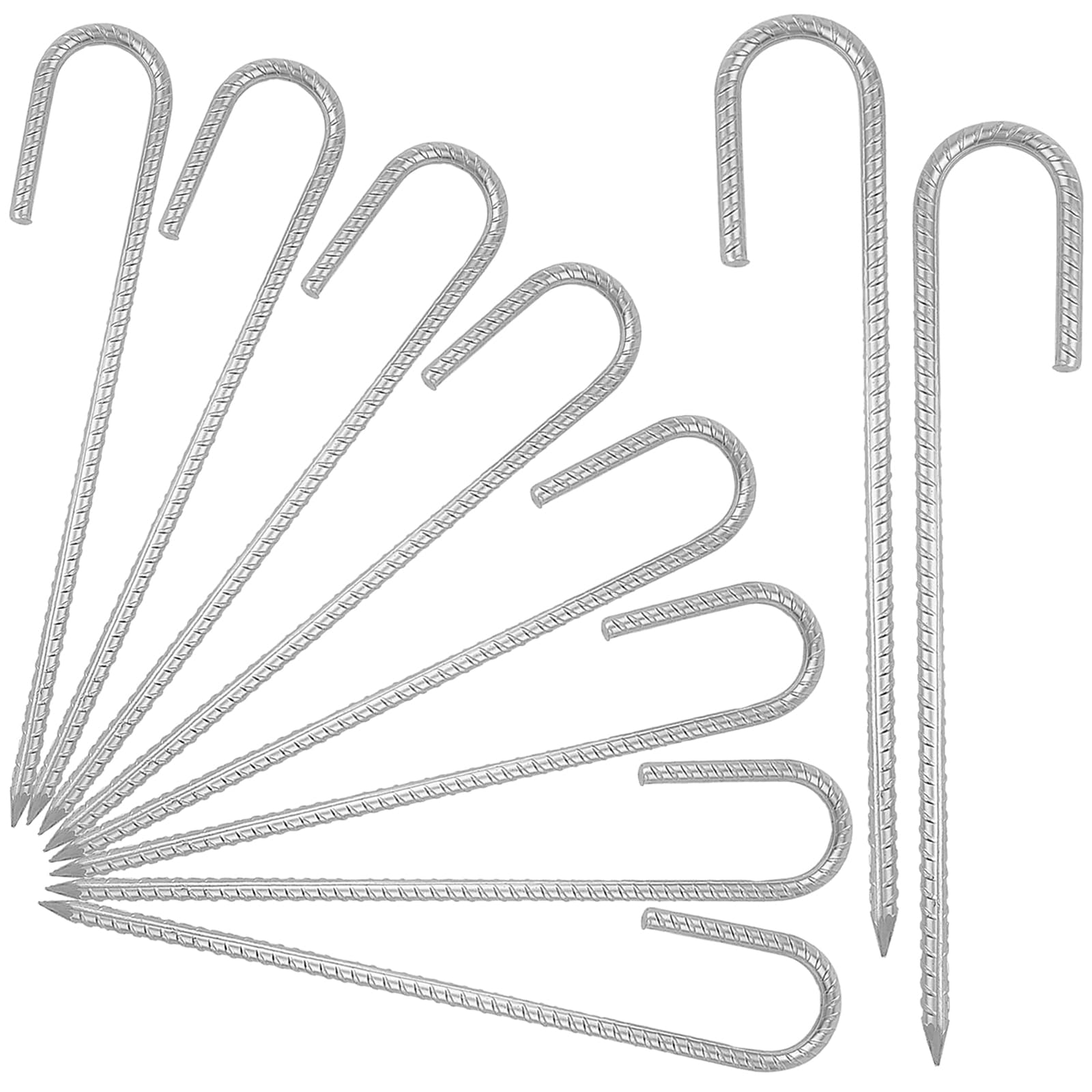 MUKCHAP 10 Pack 12 Inch Ground Rebar Stakes Anchors, Steel Ground Anchors J Hooks, Galvanised Stakes Trampoline Pegs for Tents, Canopies