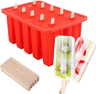 Nuovoware Eisformen, 10 BPA Frei Lebensmittelqualität Silikon Popsicle Form Set mit 100 EIS-Sticks, Große Kapazität DIY Eis Pop Macher, Rot