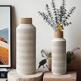 LIZOFER Rustic Ceramic Vase Set of 2 for Living Room Bedroom 15.75'' and 11.02'' Farmhouse Flower Bouquet Vases for Fake Plant Home Decor Office Fireplace Centerpieces Retro Vintage Modern Gift