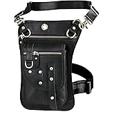 Le'aokuu Mens Genuine Leather Outdoor Sporting Hicking Waist Hip Pack Sling Messenger Shoulder Drop Leg Thigh Bag Pouches For Women (2141 1 Black)