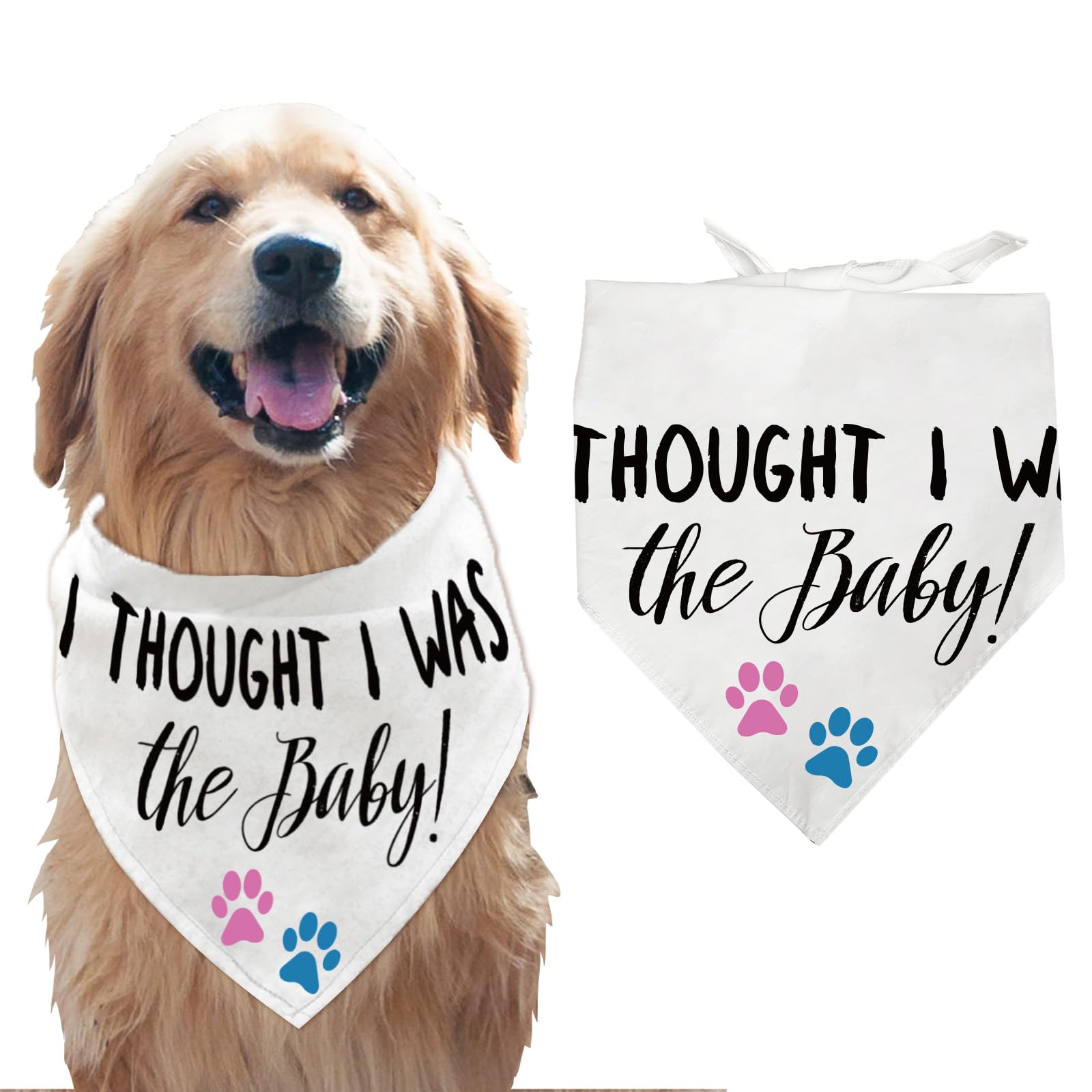 arricraft 1 Pc Pet Dog Bandana, I Thought I Was The Baby Scarf Paw Prints Triangle Pet's Bandana Adjustable Pet Bibs Cotton Washable Kerchief for Large Dog Pet White 78x55cm