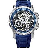 FEICE FM511 Men's Automatic Skeleton Watch, Luxury Sapphire Crystal Glass Blue Dial Luminous Hands, 5ATM Waterproof Sport Wristwatch with Silicone Strap for Men, Casual Mechanical Watches for Men.