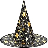 Century Star Witch Hat for Women Halloween Wizard Hat with Gold Star Party Hats for Adults Halloween Costume Accessories