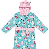 Squishmallows Girls Fleece Kids Hooded Robe - Super Soft Plush Kids Spa Bathrobe with Pockets, Sizes 6-12 - Official Product
