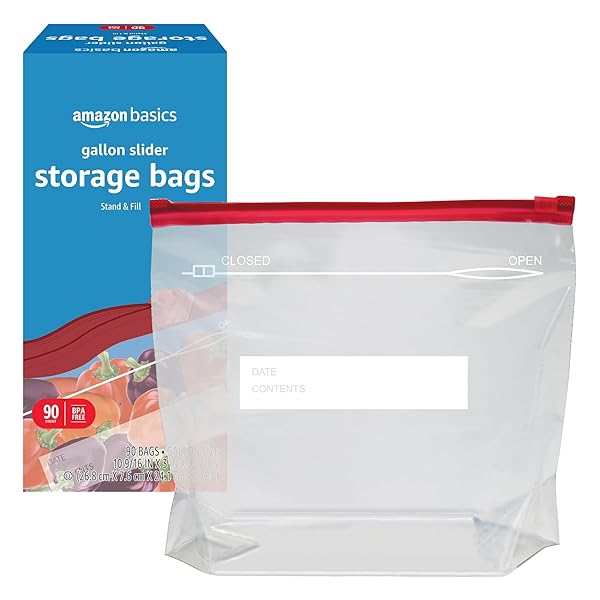 AMAZON BASICS SLIDER GALLON FOOD STORAGE BAGS, BPA FREE, 90 COUNT