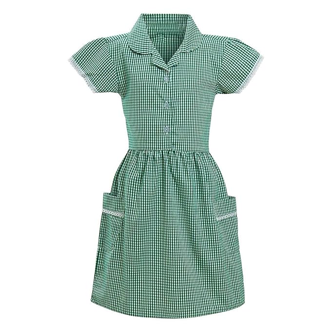 green and white gingham school dress
