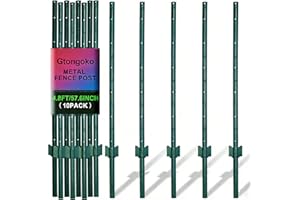 Gtongoko 4.8 Feet Sturdy Duty Metal Fence Post, Pack of 10, U Post for Fencing Green T Posts for Garden Yard and Outdoor Wire