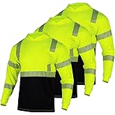 FONIRRA 3 Pack Hi Vis Shirts for Men Safety Reflective Long Sleeve Construction Work Shirt with Hood ANSI Class 3