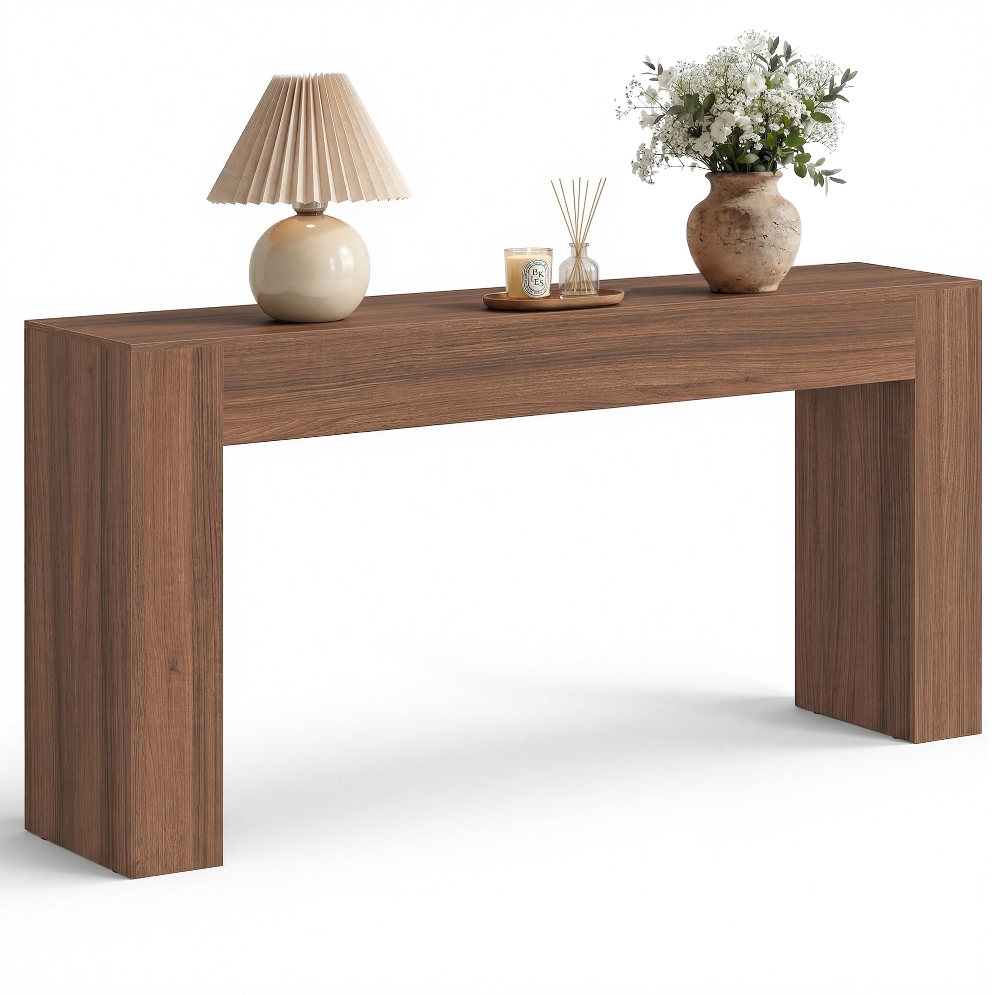 VASAGLE Entryway Table, Long Console Table, Thick Tabletop, Farmhouse Style, for Hallway, Behind the Couch, Living Room, Foyer, Easy Assembly, 11.8 x 63 x 31.5 Inches, Chestnut Brown ULNT147KX01S Image