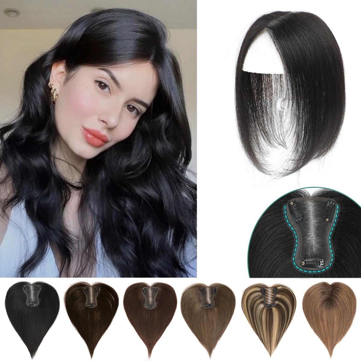 Hair Topper 10 Inch Hair Toppers for Women Upgrade Hand-woven Swiss Base Hairpieces for Women with Hairloss(Natural Black) — image 1