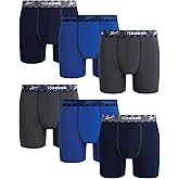 Reebok Mens Boxer Briefs - 6 Pack Athletic Stretch Moisture Wicking 6” Inseam Mens Underwear Boxer Briefs with Contour Pouch