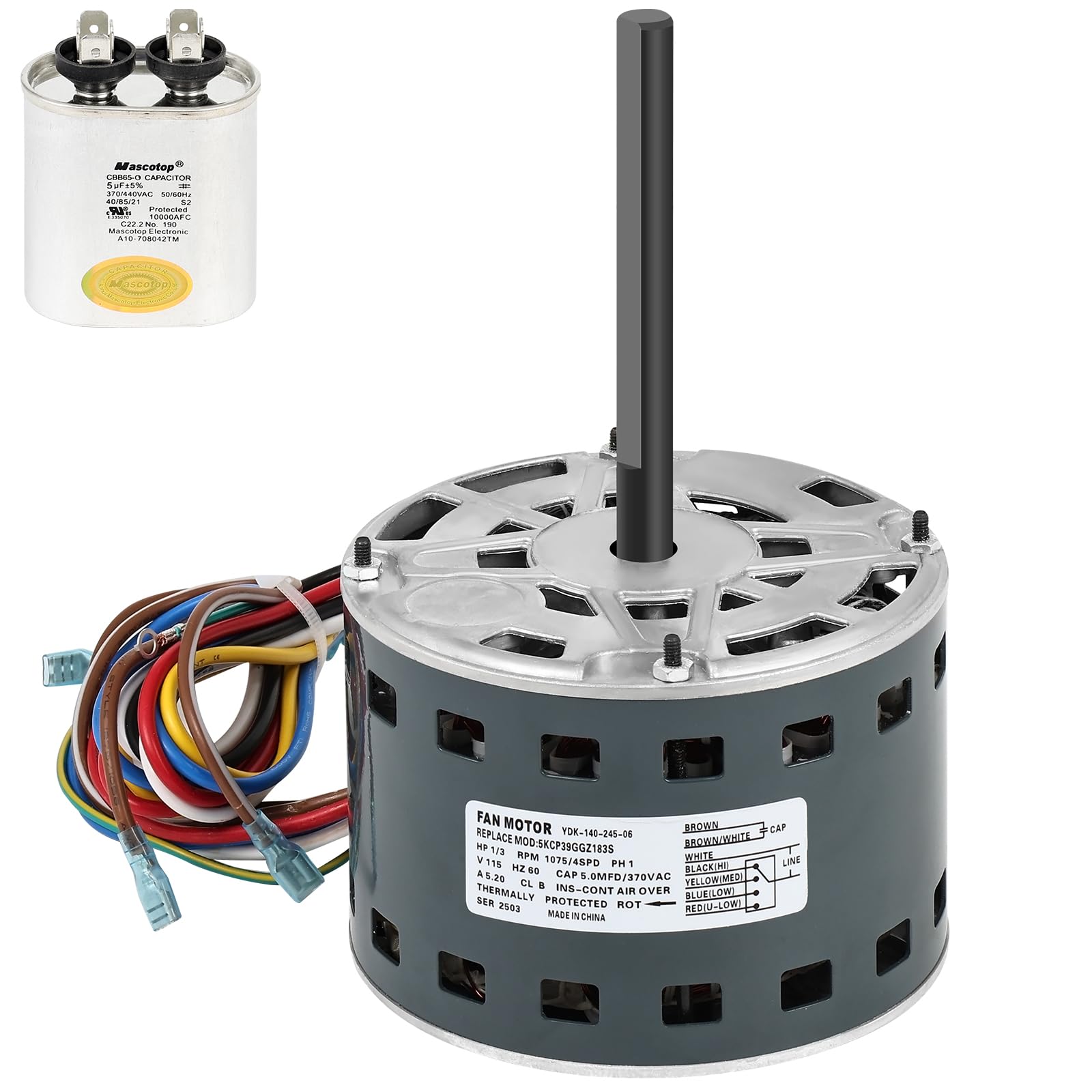 Photo 1 of 5KCP39GGZ183S Blower Motor for Carrier - 1/3 HP Conditioner Motor | 115V 60Hz 1075RPM 4 Speed | Replacement Furnace Blower Fan Motors | CWSE=CCWLE| Quiet Efficient Includes 1*Capacitor