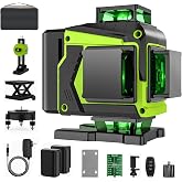 16 Line Laser Level 360 Self Leveling,4D 4x360&deg; Green lazer Leveler Tool | Cross Line Self Leveling Laser with 2&times;2400mAh Batteries,for Construction and Picture Hanging,Magnetic Bracket &amp; Remote