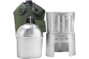 Stainless Steel Military Canteen and Cup Set with Green Pouch for Outdoor Camping, Hiking, Backpacking, Hunting, Fishing and 