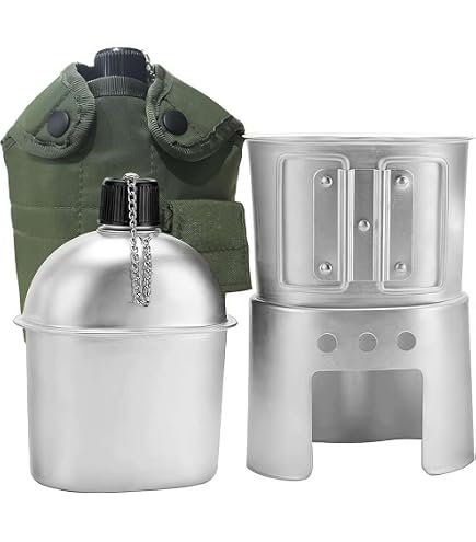 Cantine Alu Anodisée 900 Ml – Avec Tasse, Réchaud Et Sac – Pour Camping, Survie Et Rando