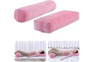 ROYALAY 2 Pcs Yoga Bolster Pillow for Restorative Yoga, Rectangular and Cylinder Meditation Pillow Set with Carrying Handles, Supportive Cushion for Exercise Workout Stretching Meditation,Pink
