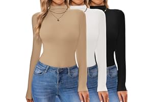 Ekouaer 3 Pack Turtleneck Shirt Women Long Sleeve Mock Neck Slim Fit Tops Winter Thermal Base Layer Soft Stretch Undershirts