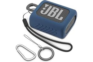 BEAUDOM Silicone Case Compatible with JBL GO 3 Portable Bluetooth Speaker Scratch-Resistant Carrying Case with Carabiner and Lanyard (Blue)