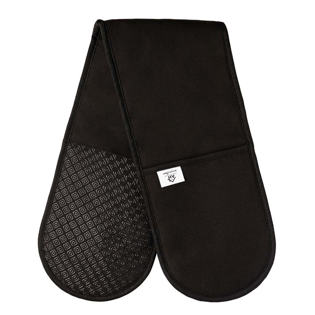 Black Double Oven Gloves Heat Resistant Silicone Oven Mitts Pair | Non-Slip Silicone Oven Gloves Double Oven Mitt | Machine Washable Thick Potholders Home & Kitchen Accessories.