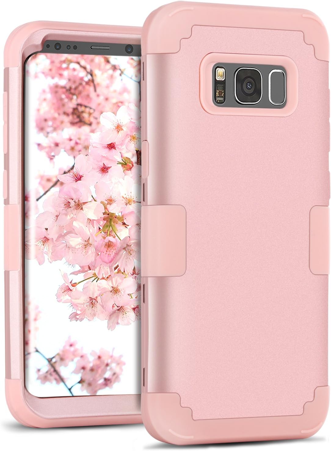 DOMAVER Galaxy S8 Case Shockproof 3 in 1 Slim Hybrid Hard PC Soft TPU Dual Layer Impact Resistant Protective Cell Phone Case Cover for Samsung Galaxy S8, Rose Gold/Pink