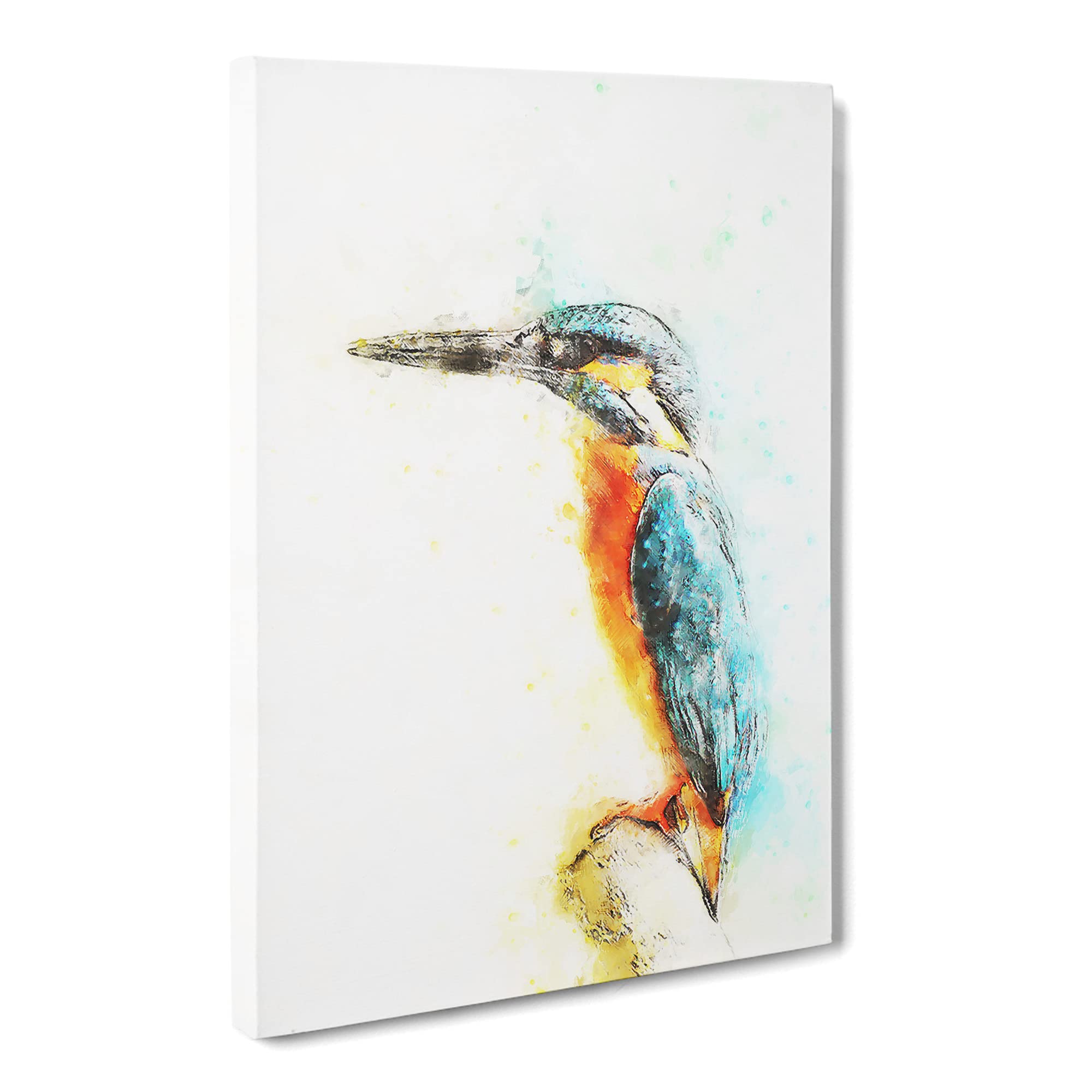 Perched Kingfisher Canvas Print | Gallery Wrapped 30mm Frame Wall Art | 20x14 inches | Ready to Hang | Abstract Bird Picture | Living Room Bedroom Lounge Office