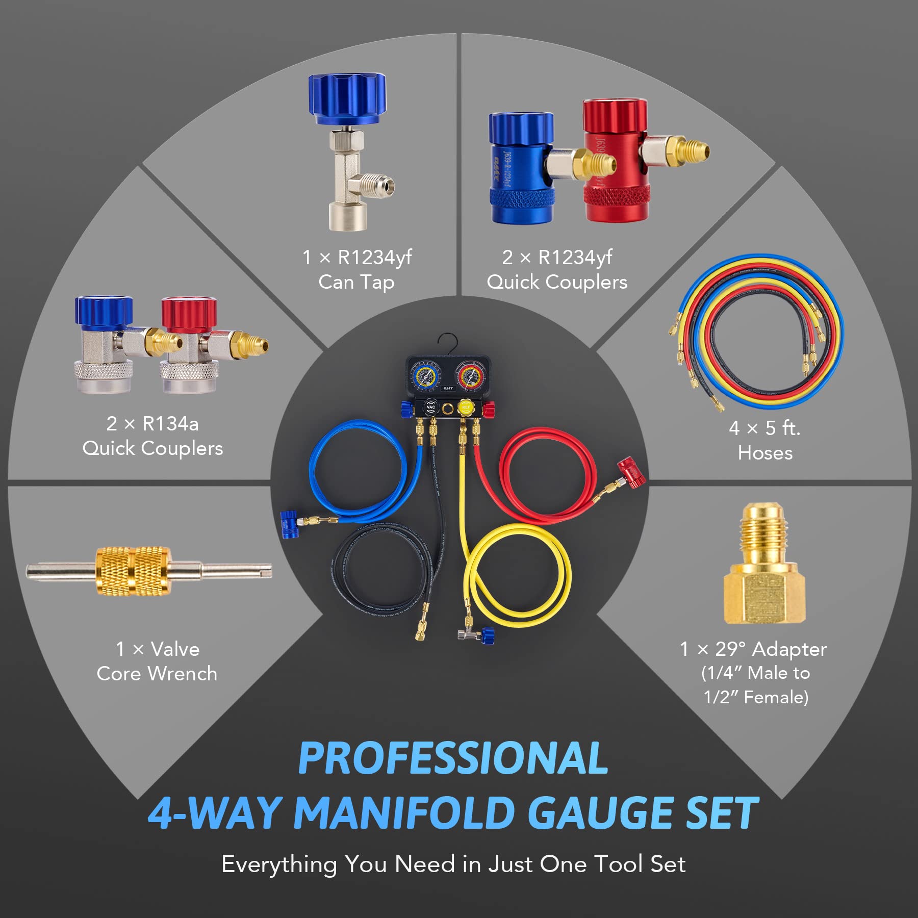 Mua R1234yf AC Gauge Set, 4 Way AC Gauges W Hoses R1234yf R134a Quick ...