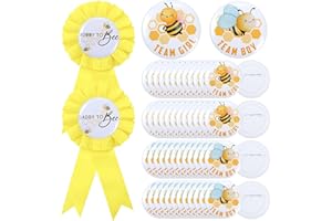 OHMIQUE What Will Baby Bee Gender Reveal Decorations - Mommy to Be and Daddy to Be Tinplate Badge with 50 Pcs Team Boy Team Girl Pins for Bee Gender Reveal Decorations, He or She Baby Shower Party Supplies