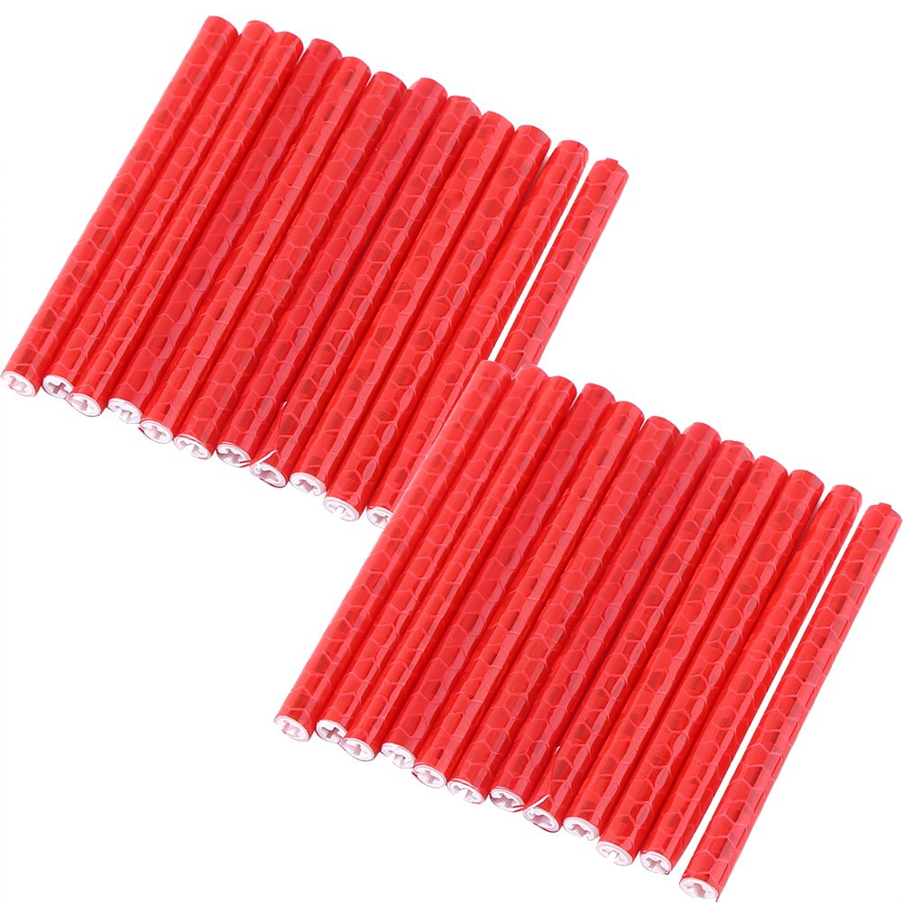 2Sets/24Pcs Bicycle Wheel Spoke Reflector Mount Clips Warning Reflective Strip Tube Special For Night Cycling Riding (Color : Red)