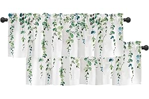 DEBRALEYE 2 Pack Watercolor Green Leaves Window Valance for Bedroom Living Room, Spring Leaf Vine Plant Curtains Valanes for Windows, 3" Rod Pocket Window Treatment for Home Decorations, 54 x 18 Inch, 2 Pcs