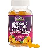 Omega 3 Fish Oil Gummies, Heart Healthy Omega 3 Gummy Supplement with High Absorption DHA & EPA, Extra Strength Joint & Brain Support, Delicious Orange Flavor Fish Oil Nature's Vitamin - 120 Gummies