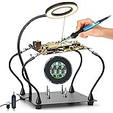 Soldering Helping Hands, Soldering Station with 3X LED Magnifying Glass | Metal Circuit Board Holder with 4 Flexible Metal Arms, Heavy Duty Base Electronic Repair Tool for Soldering