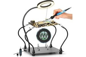 NZQXJXZ Helping Hands Soldering Magnifying Glass, Upgrade Soldering Station with 3X LED Magnifying Lamp, Metal Circuit Board Holder, 4 Flexible Metal Arms Heavy Duty Base Electronic Repair Tool for Soldering