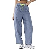 YIPINK Women’s Hiking Cargo Pants – Lightweight Wide Leg Outdoor Pants with 5 Pockets, High Waisted Drawstring Streetwear