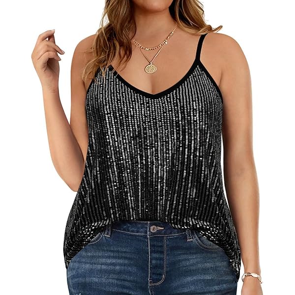 【新品未使用】gajess Glitter Camisole black BLVB Women Metal Sequin Sparkle Glitter Camisole Tops